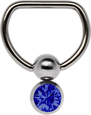 Bild von Titan Brustpiercing D-Ring mit Doppel Klemmkugel und 6 mm Stein