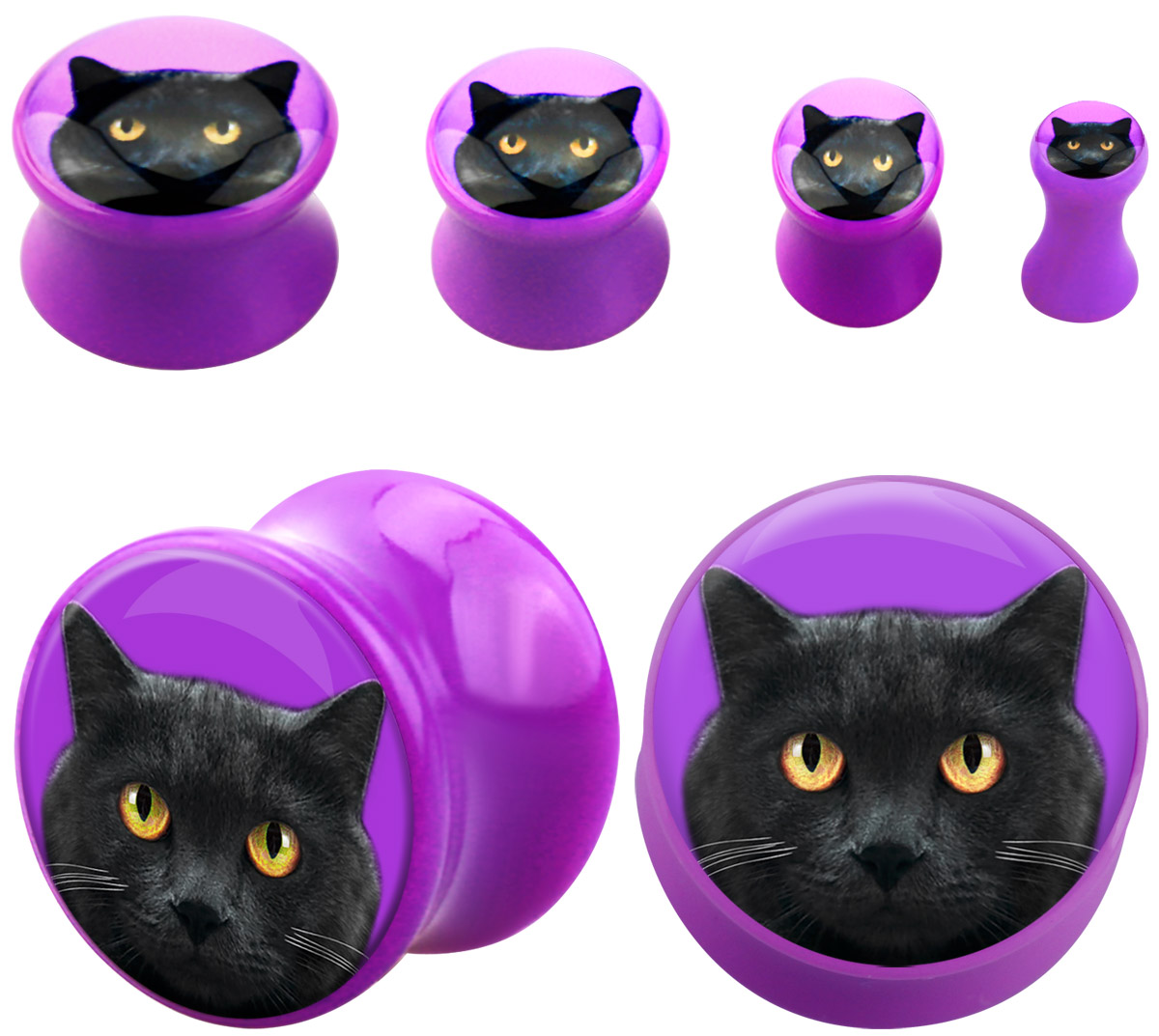 Bild von Ohr Piercing Schmuck 1 x Acryl Plug mit schwarze Katze in 8-16 mm