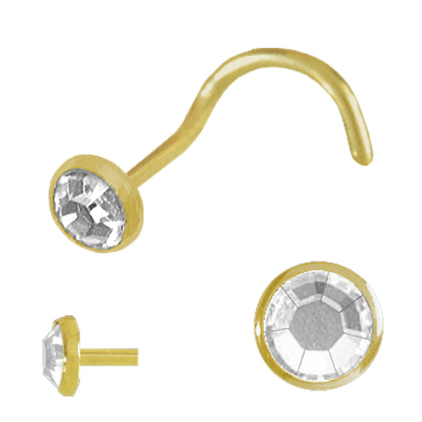 Bild von Nasenpiercing 18 kt Gold Nasenstecker mit Stein rund, Spirale