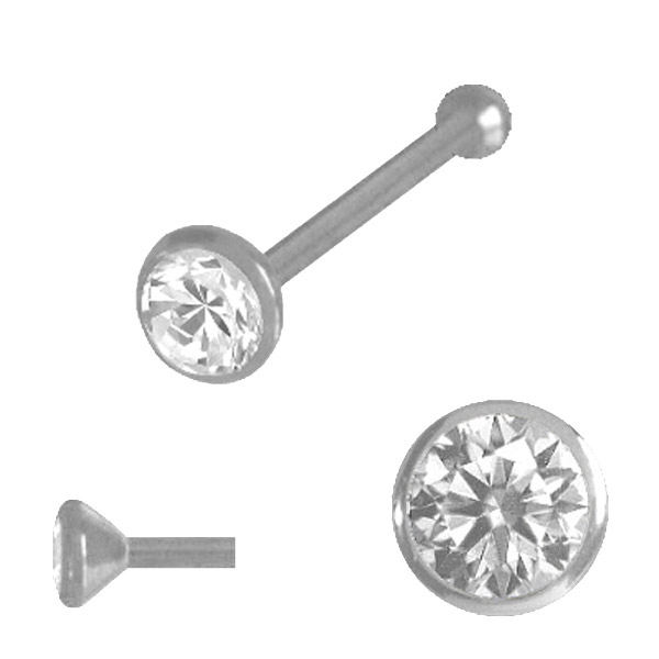 Bild von Nasen Piercing Silber Nasenstecker, Stein in 2,2 mm mit Stopper