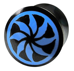 Bild von Ohr Piercingschmuck Plug aus Horn mit blauer Blume in 8-12 mm
