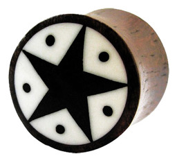 Bild von Ohr Piercing Schmuck Plug aus Saba Holz mit Stern in 8-12 mm