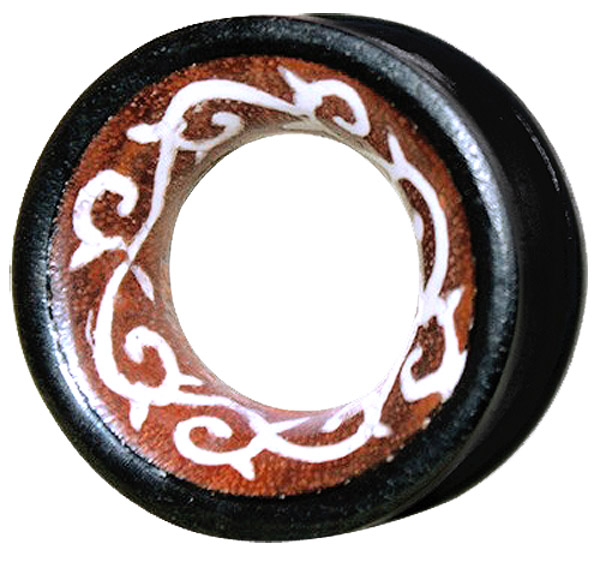 Bild von Piercing Schmuck Ohr Tunnel aus Holz mit weißem Tribal in 14-18 mm