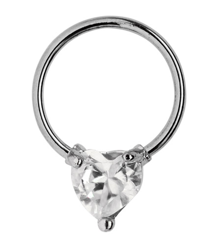 Bild von Titan Piercing Schmuck Ring BCR mit Klemmeinsatz Zirkonia Herz