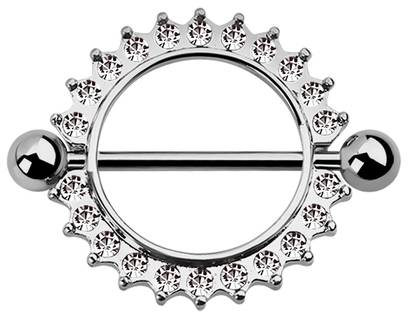 Bild von Brust Piercing Schmuck Schild Steinkranz 16 mm und Stab in 1,6 mm