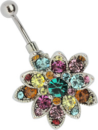 Bild von Bauchnabel Piercing Blume mit vielen bunten Steinen