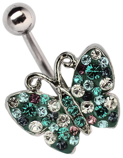 Bild von Bauchnabel Piercing Schmetterling mit bunten Steinen