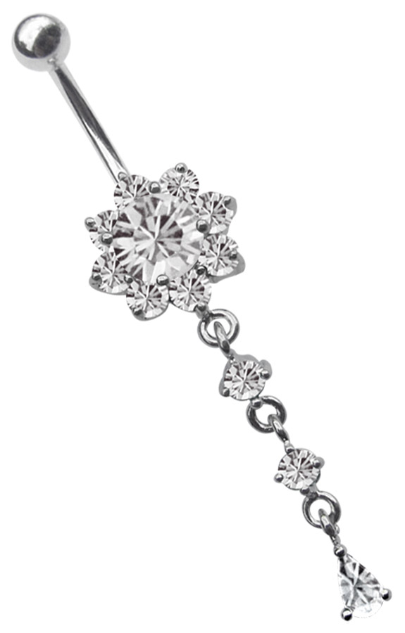 Bild von Bauchnabel Piercing Schmuck Blume mit Hänger und vielen Steinen