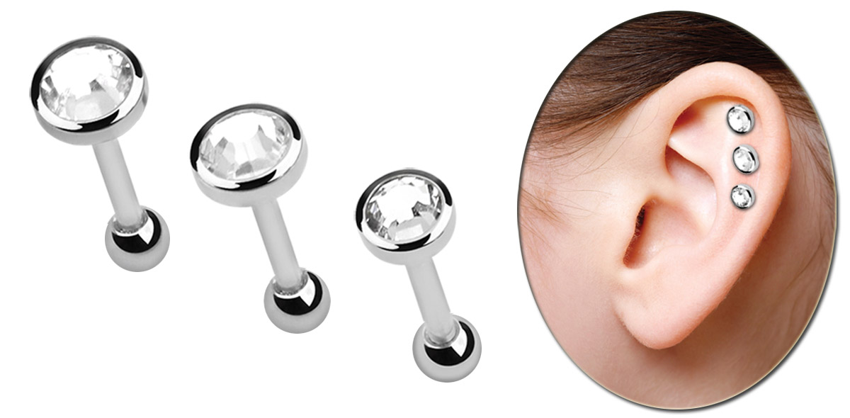 Bild von Ohr Piercing Schmuck Helix, Tragus, Stab mit Kugel und Stein