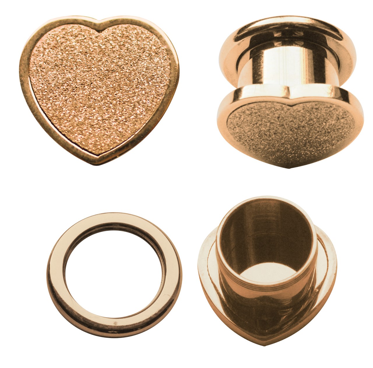 Bild von Ohr Piercing Flesh Tunnel Stahl 18 kt. Rose Gold Herz in 10-16 mm