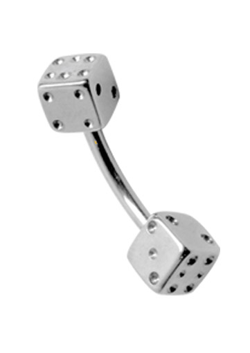 Bild von Titan Piercing Banana Barbell in 1,6 x 6-14 mm mit 2 Würfel in 4 mm