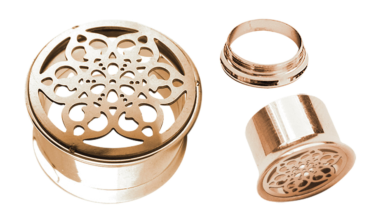 Ohr Piercing Flesh Tunnel Rose Gold, Steine und Epoxy