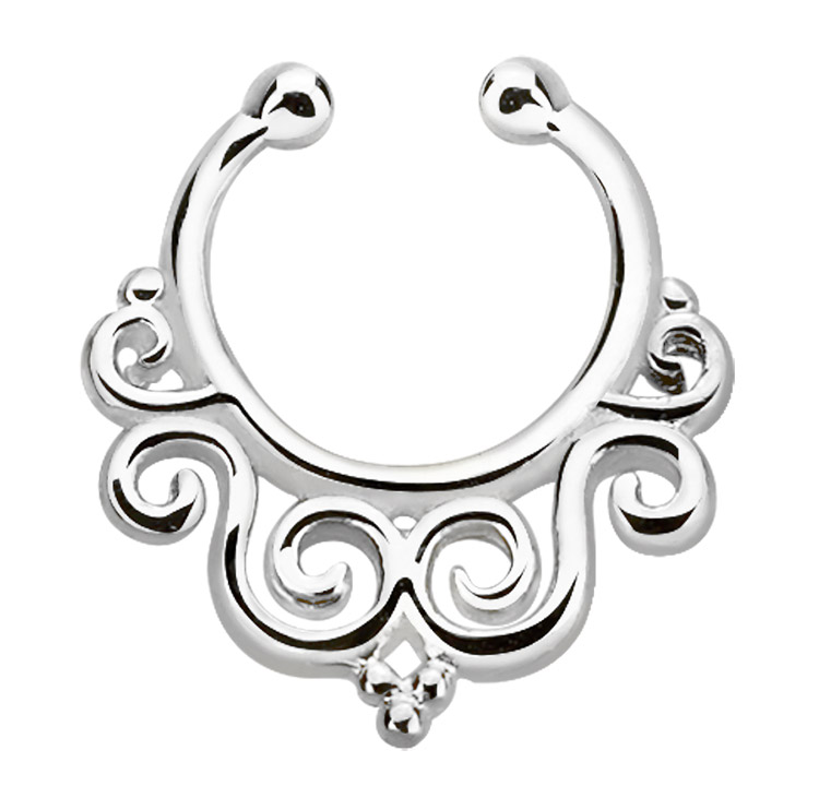 Bild von Nasenpiercing Fake Ring Septum Silber mit Ornament, 1,0 x 9 mm