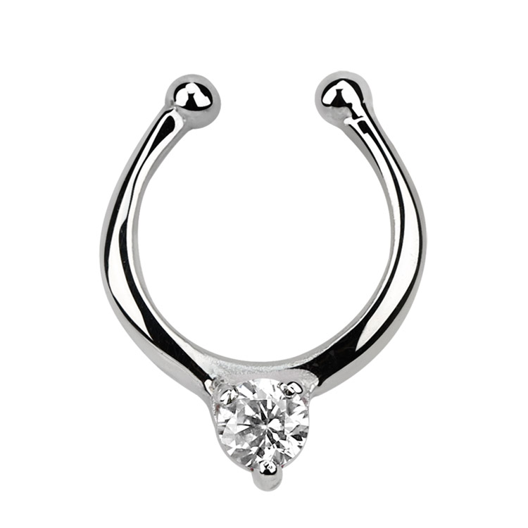 Bild von Nasenpiercing Fake Ring Septum Silber mit Kristall Stein 1,0 x 9 mm