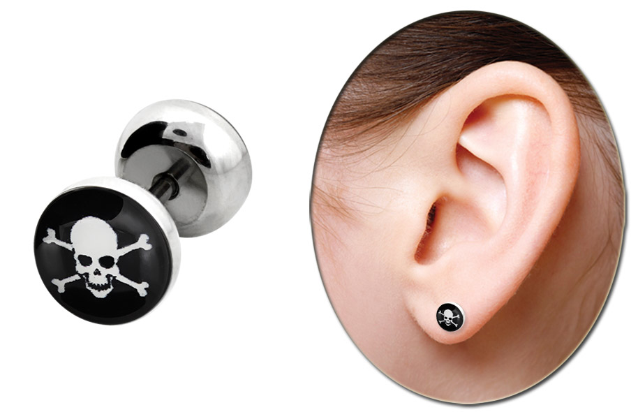 Bild von Ohrpiercing Schmuck Stecker, Fake Plug Totenkopf, Stab in 1,2 mm