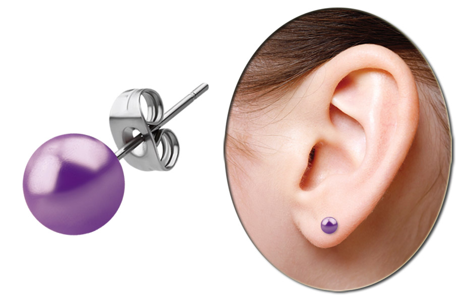 Bild von Ohr Piercing Stecker, Kunst Perle mit 0,8 mm Stahl Stab als Paar