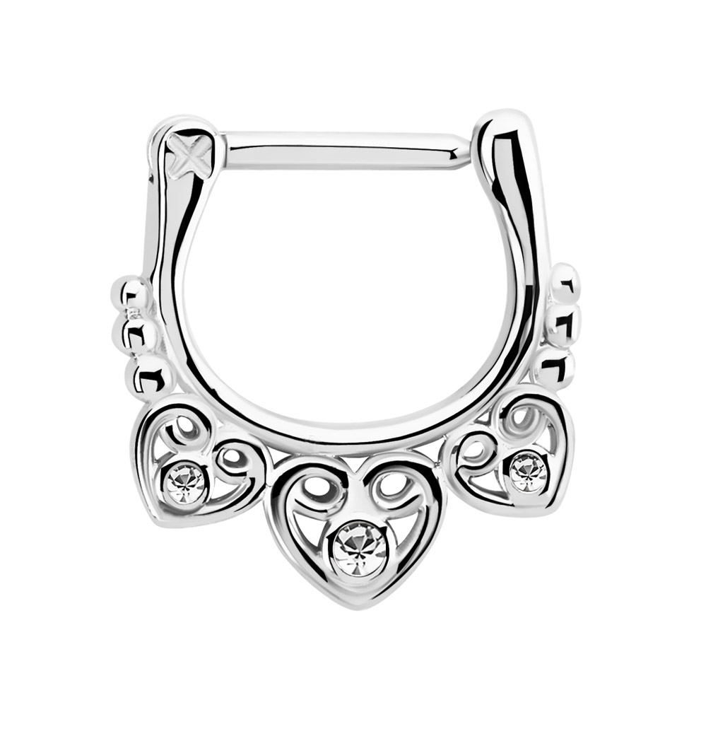 Bild von Septum Clicker Nasenpiercing aus 316l Stahl mit drei Herzen