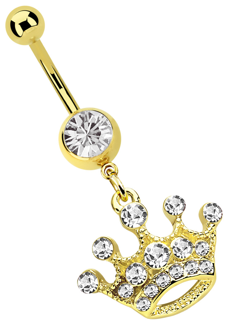 Bild von Bauchnabel Piercing Banane, 8 mm Stein, Anhänger mit Krone, Gold
