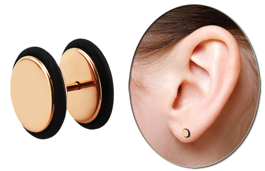 Bild von Ohrpiercing Fake Plug 316l Stahl Rosegold in 1,2 x 6 mm