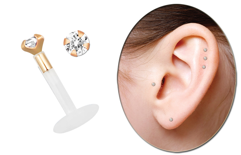 Bild von Teflon Labret Stecksystem 1,2 mm 14kt. Rosegold + Stein