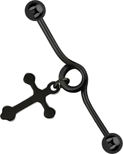 Bild von Industrial Piercing Stahl Stab schwarz mit Spirale und Kreuz