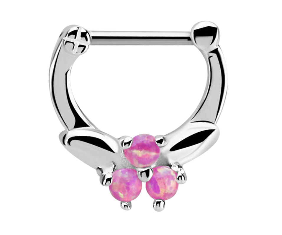 Bild von Septum Clicker Nasenpiercing Silber mit Opal in 1,2 x 6, 8 mm