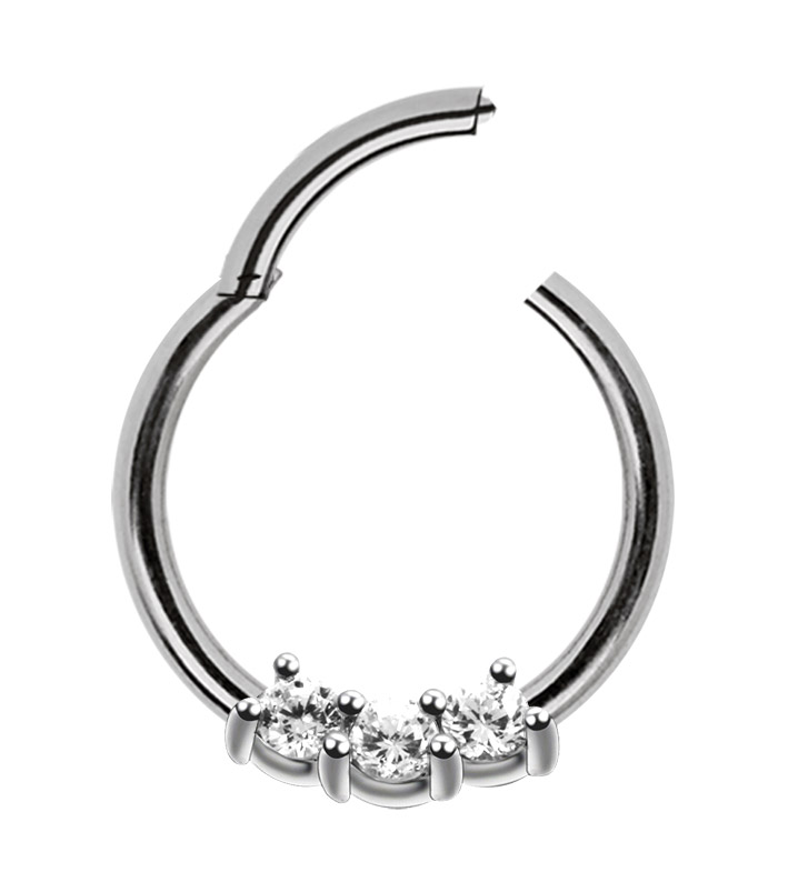 Bild von Piercing 316l Stahl Ring Smooth Segment Clicker mit Stein in 1,2 mm