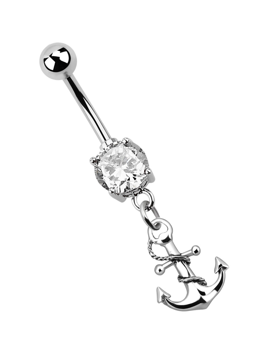 Bild von Bauchnabelpiercing Banane Stahl, 7 mm Stein, Anhänger mit Anker