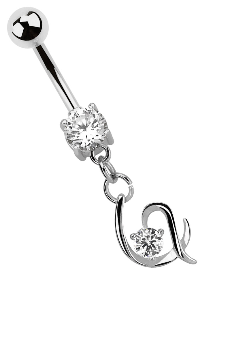 Bild von Bauchnabel Piercing Banane Stahl, 7 mm Stein mit baumelndem Herz 