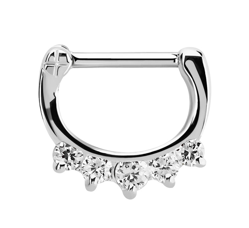 Bild von Septum Clicker Nasenpiercing 925 Silber mit 5 Steine