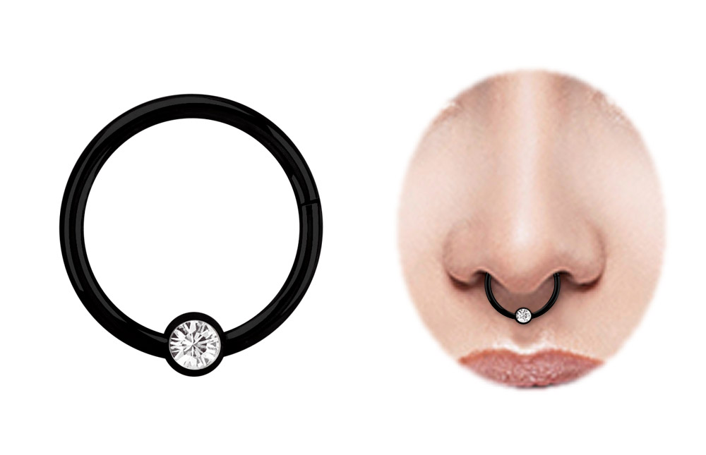 Bild von Piercing Ring BCR, Clicker Stahl schwarz mit 3 mm Steinkugel in 1,2 mm