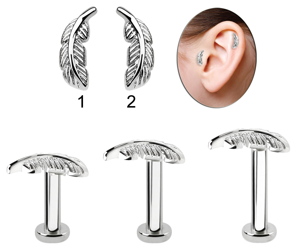 Bild von Ohr mini Flat Piercing Schmuck Helix, Tragus, Labret 1,2 mm und Feder