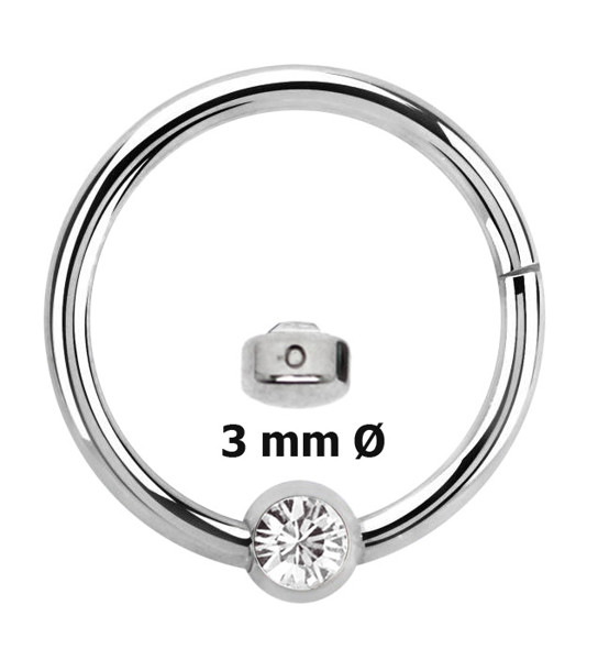 Bild von Lippenpiercing 316l Stahl Ring BCR, Clicker mit 3 mm Steinplatte in 1,2 mm