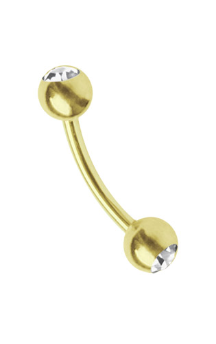 Bild von Piercing Mini Banane Stahl gold in 1,2 mm + 2 Steinkugeln