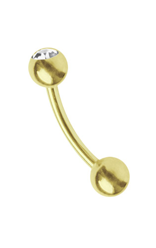 Bild von Piercing Mini Banane Stahl hartvergoldet in 1,2 mm + Steinkugel