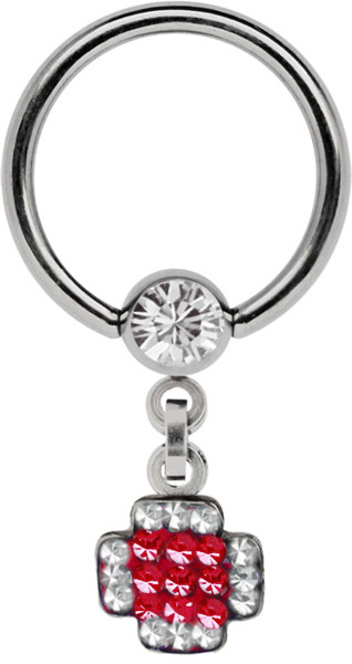 Bild von Intim Piercing Ring Stahl 5 mm Kugel mit Kette + Kreuz mit Steinen