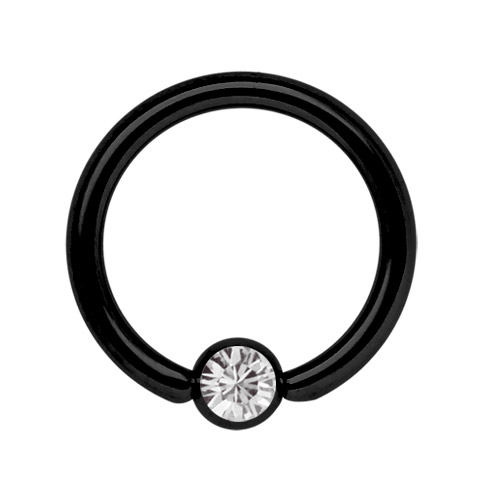 Bild von Stahl Piercing Ring PVD schwarz 1,6 mm mit Zirkonia Kugel