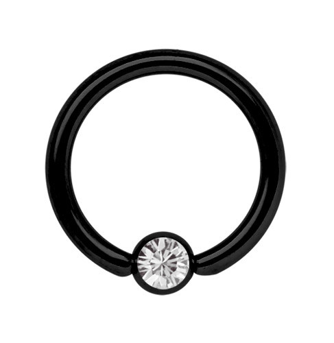 Bild von Stahl Piercing Ring PVD schwarz 1,6 mm mit Zirkonia Kugel