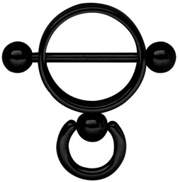 Bild von Brustpiercing Schmuck Stahl Ring der O in schwarz, Piercing Ring