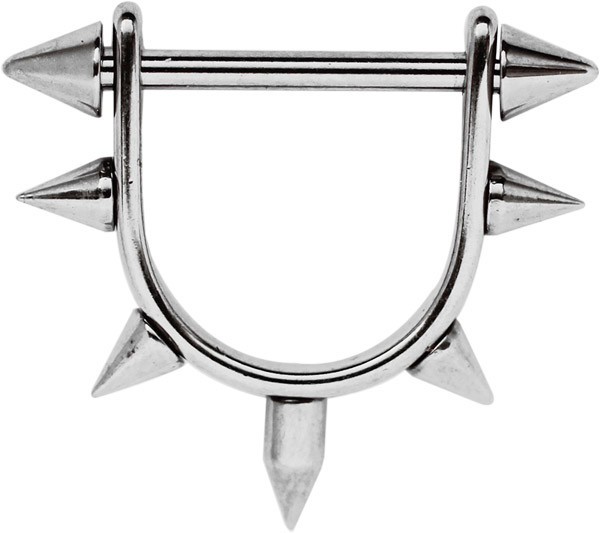 Bild von Brustpiercing Schmuck Stahl Bügel mit 7 Spitzen und Titanstab