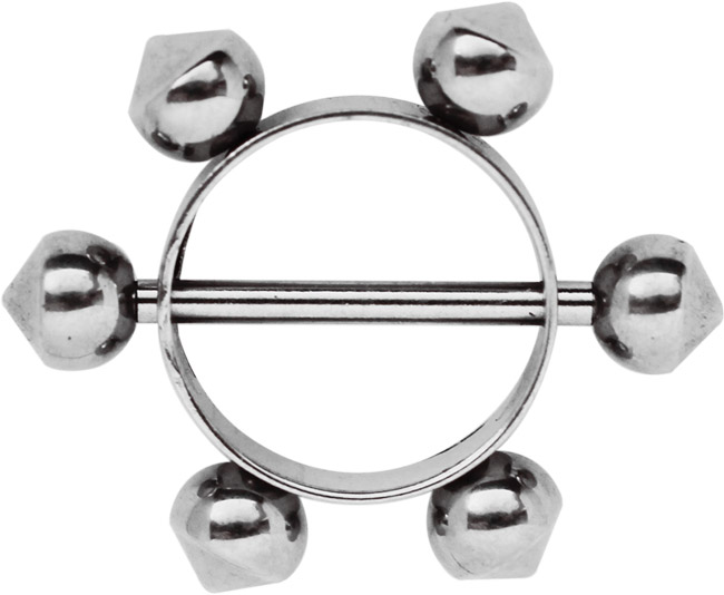 Bild von Brustpiercing Schmuck Stahl Schild mit 6 Rund-Kegel und Titanstab