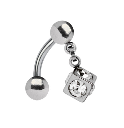 Bild von Intimpiercing Banane 1,2 mm + Stein Würfel-Anhänger 5 mm