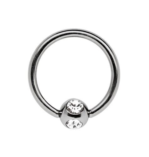 Bild von Stahl 316L Piercing Ring 1,2 x 8-12 mm + 4 Stein Kugel in 4 mm