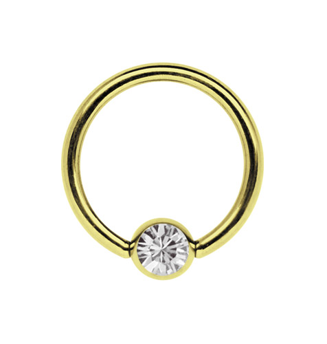 Bild von Stahl Piercing Ring hartvergoldet 18kt 1,2 mm mit Zirkonia Kugel