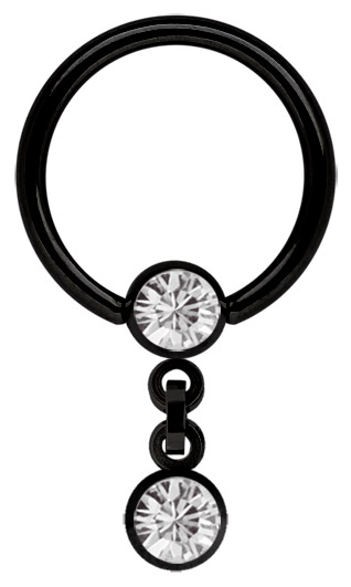 Bild von Intimpiercing Ring Stahl schwarz mit Kette und 4 mm Kugeln, Steine