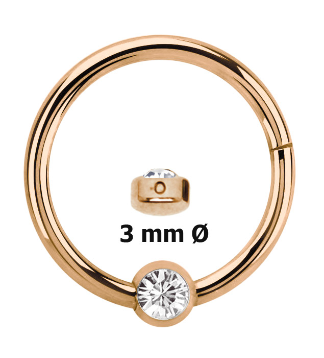 Bild von Lippenpiercing Rose Gold Ring BCR, Clicker mit 3 mm Steinplatte in 1,2 mm