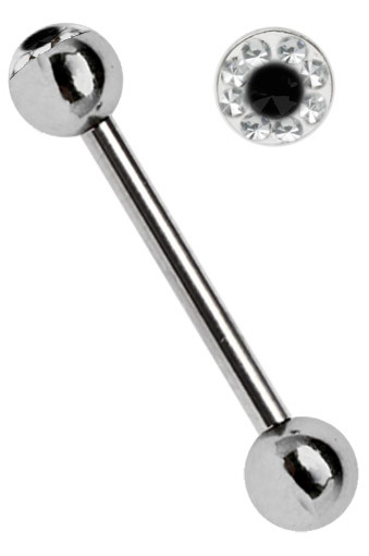 Bild von Piercing Stab Stahl mit Multi Stein Kugel als Zungenpiercing