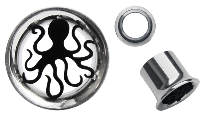 Bild von Ohr Piercing Schmuck Stahl Flesh Tunnel in 8-12 mm mit Oktopus