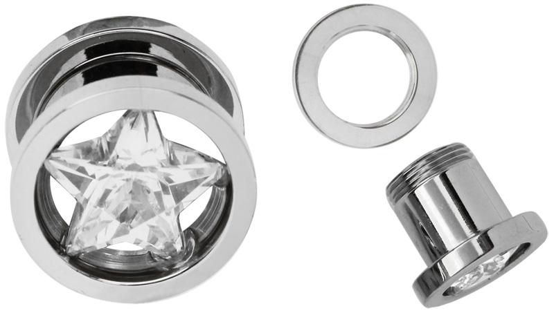 Bild von Ohr Piercing Schmuck Stahl Flesh Tunnel in 6-16 mm mit Stein Stern