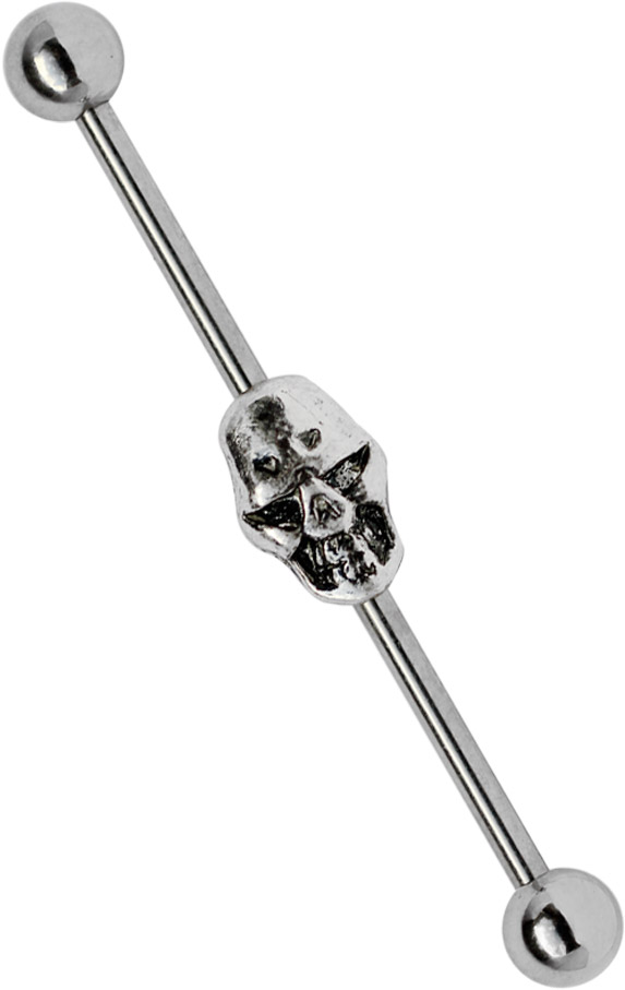 Bild von Industrial Piercing Stahl 316L Stab mit Silber-Totenkopf